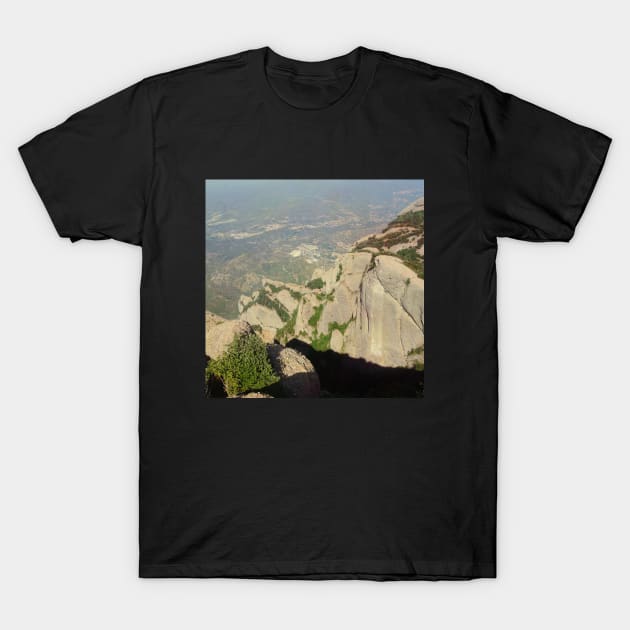 View from the Spanish mountain Spain sightseeing trip photography from city scape Barcelona Blanes Malgrat del Mar Santa Susuana T-Shirt by BoogieCreates